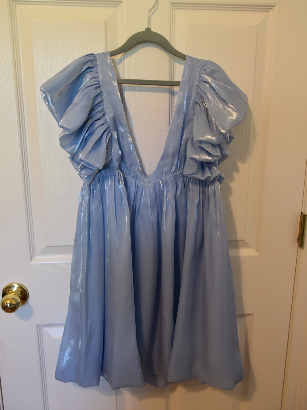 Storia Shimmery Light Blue Ruffle Sleeve Party Dress NWT